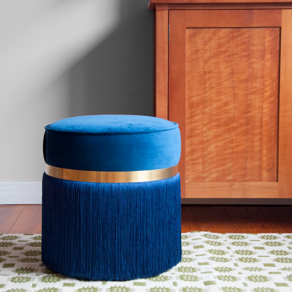 Dolly Fringed Ottoman - Classic Blue